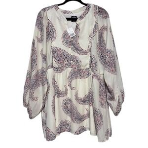 NWT CAL STYLE Boho Paisley Tunic Top Women's Size Large Peasant Indie Hippiecore